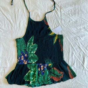 Patrons of Peace Tropical Floral Print Peplum Halter Top